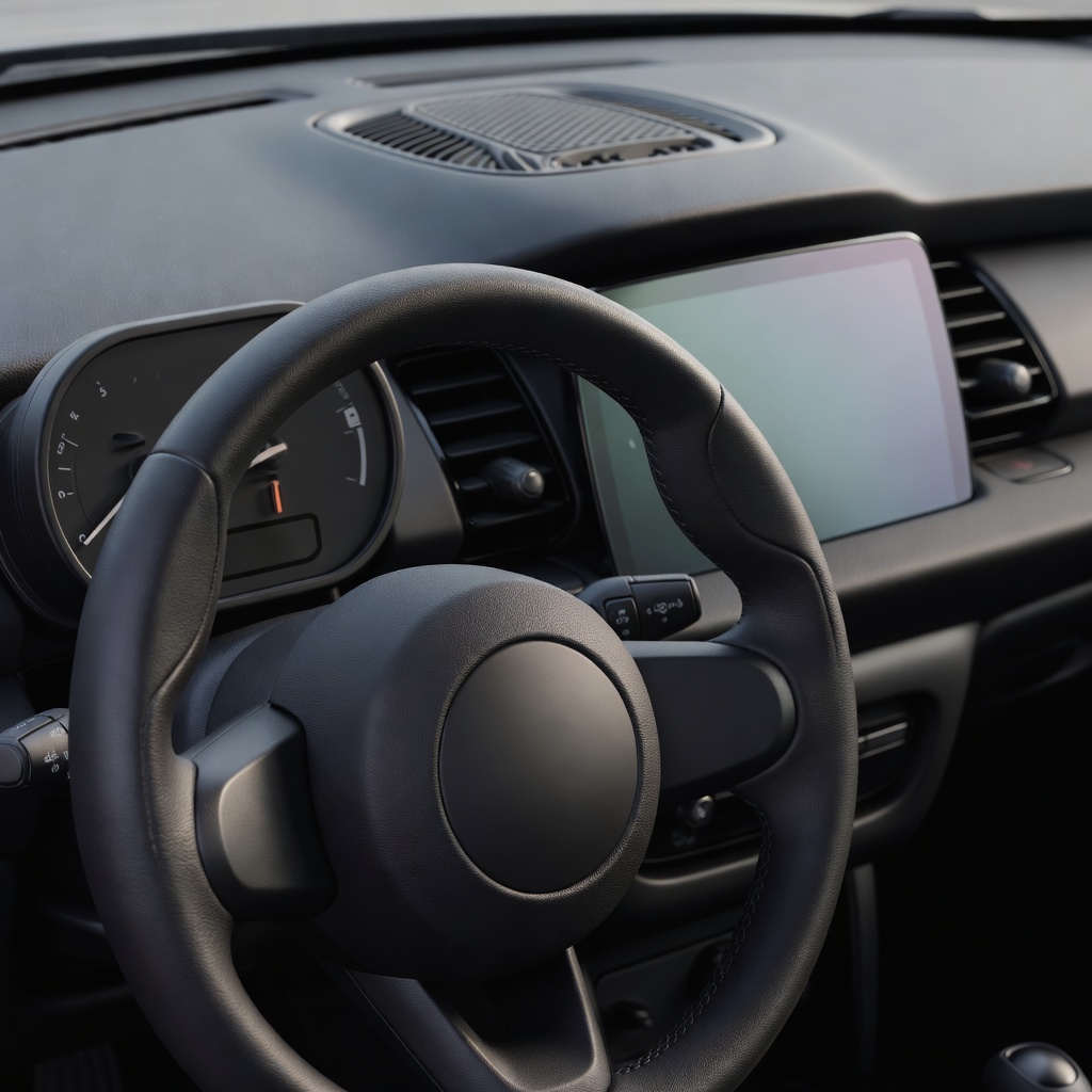 MiniDrive X detail shot of dashboard and steering wheel