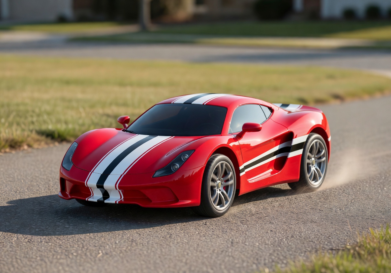 Speedy Racer sport kids electric ride-on car in red showing aerodynamic design and racing stripes