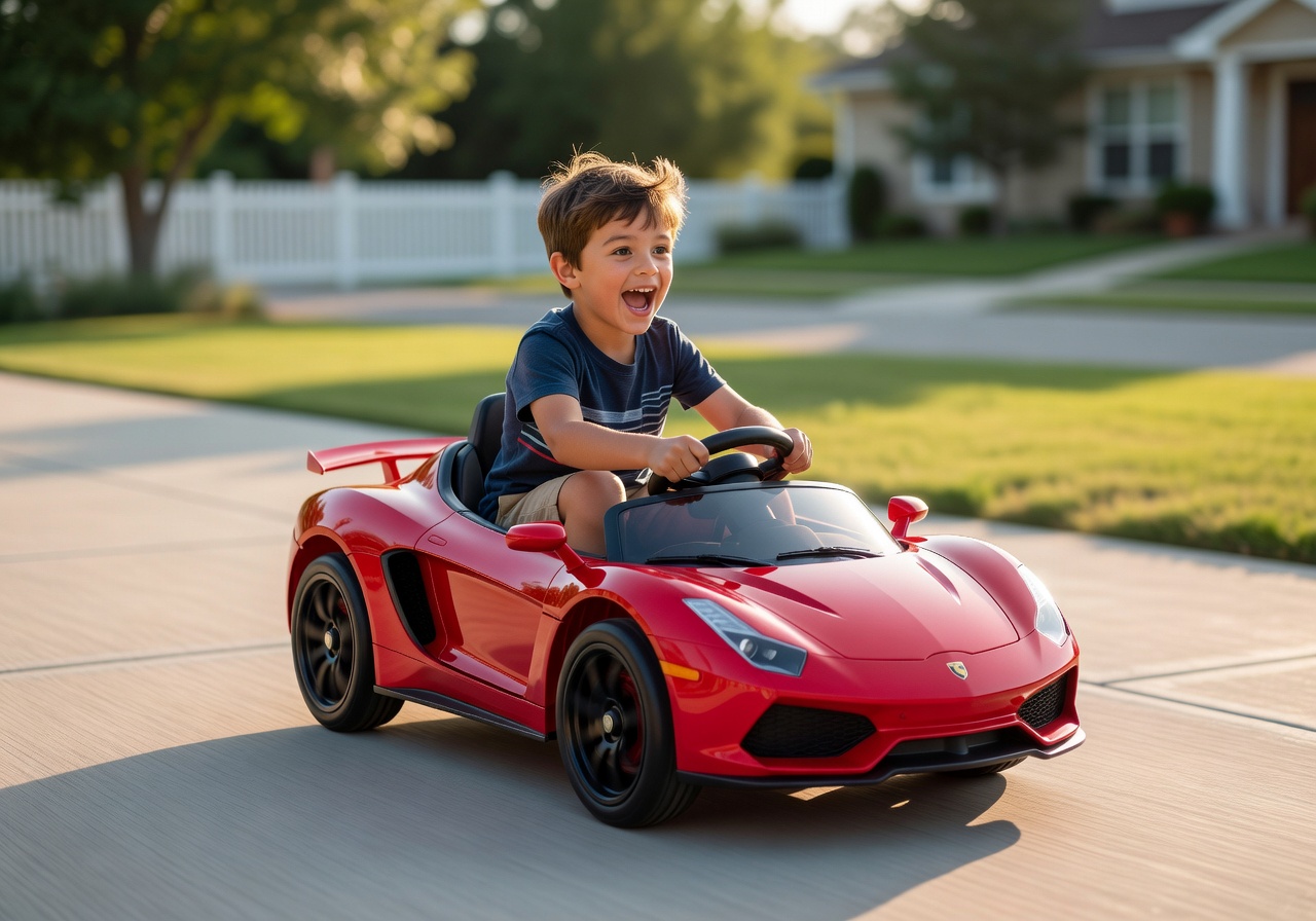 Speedy Racer sport kids electric ride-on car in red with fast speed mode and rechargeable battery